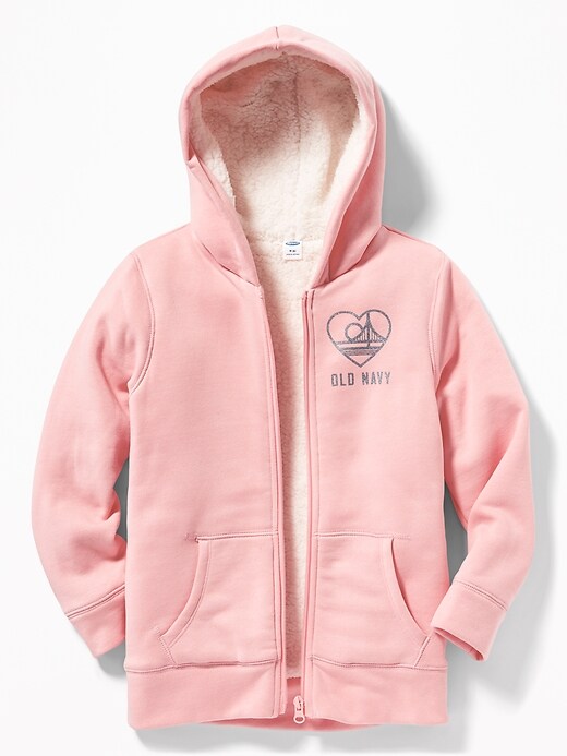 View large product image 1 of 1. Graphic Sherpa-Lined Zip Hoodie for Girls