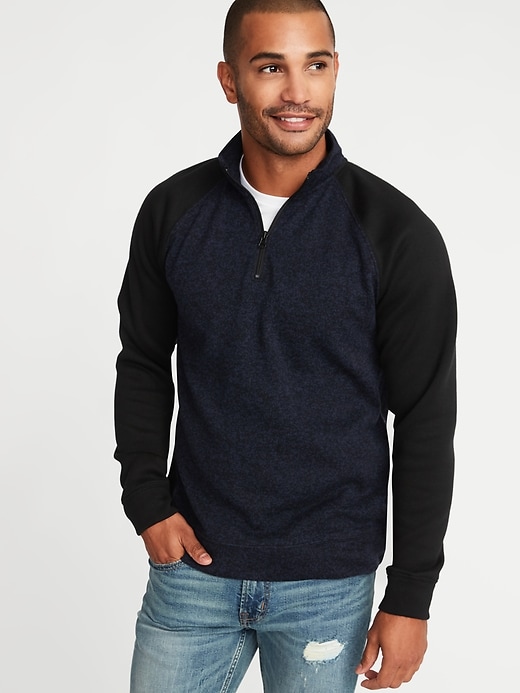 View large product image 1 of 1. Color-Block Sweater-Fleece 1/4-Zip Pullover