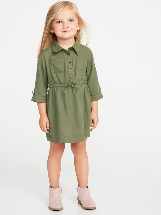 View large product image 1 of 3. Cinched-Waist Utility Shirt Dress for Toddler Girls