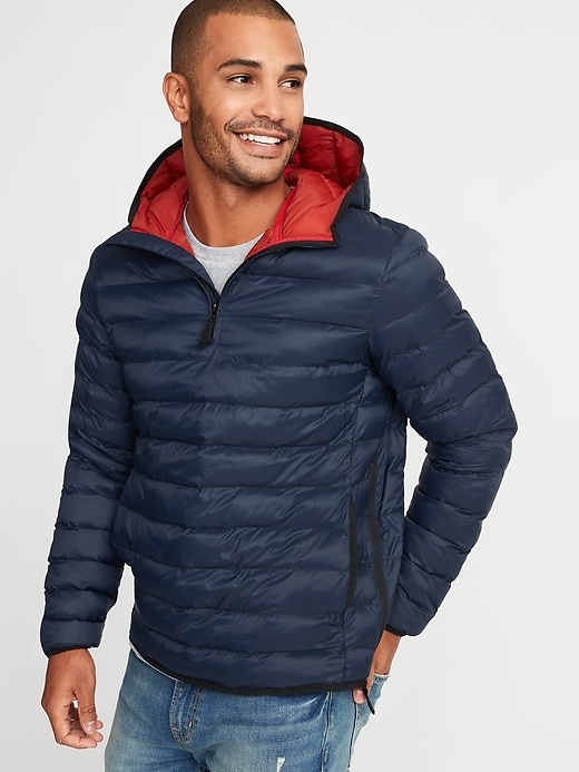 View large product image 1 of 1. Water-Resistant Quilted 1/4-Zip Hooded Jacket