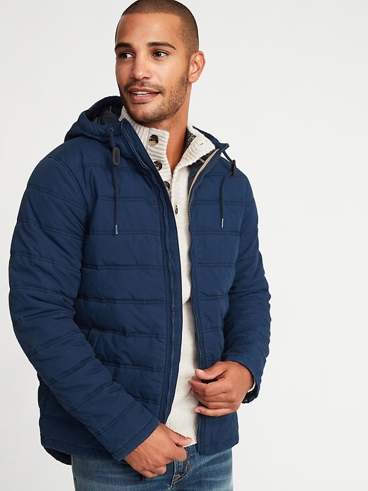 Image number 1 showing, Quilted Cotton Hooded Jacket