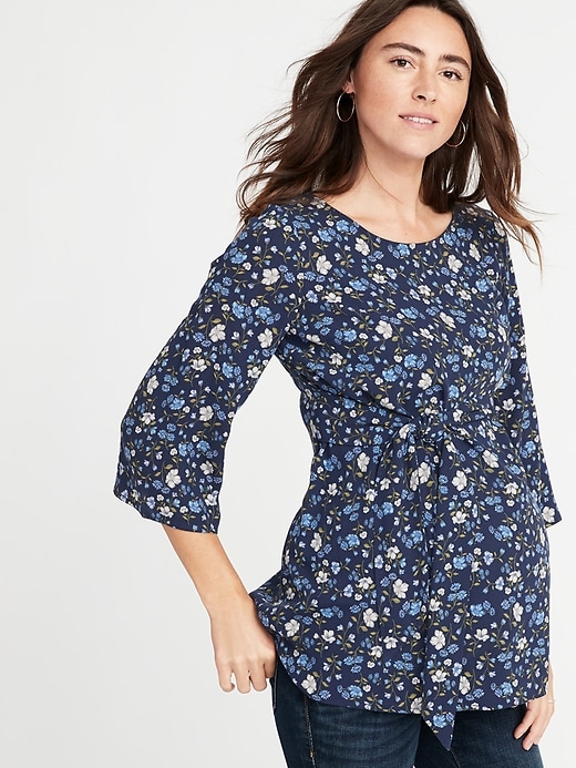 Maternity Floral Crepe Tie-Belt Tunic | Old Navy