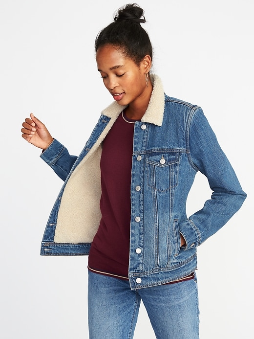 Image number 1 showing, Sherpa-Lined Denim Jacket for Women