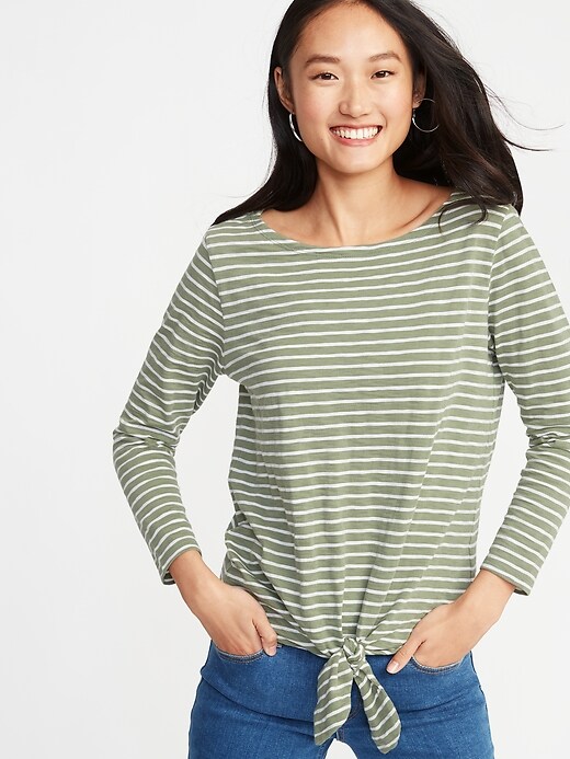 View large product image 1 of 1. Relaxed Mariner Tie-Front Top for Women