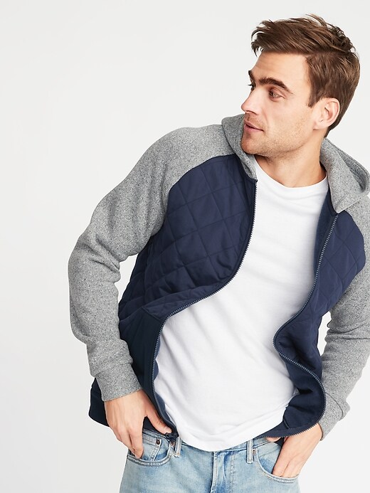 Image number 1 showing, Quilted Canvas/Sweater-Fleece Hooded Jacket