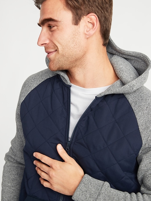 Image number 4 showing, Quilted Canvas/Sweater-Fleece Hooded Jacket