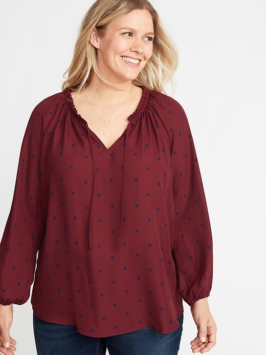 View large product image 1 of 1. Ruffled Tie-Neck Plus-Size Georgette Blouse