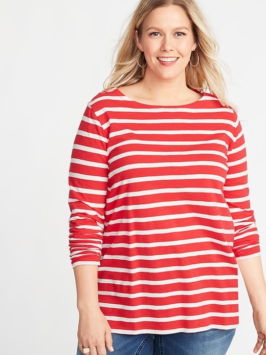 View large product image 1 of 1. EveryWear Mariner-Stripe Plus-Size Boat-Neck Tee