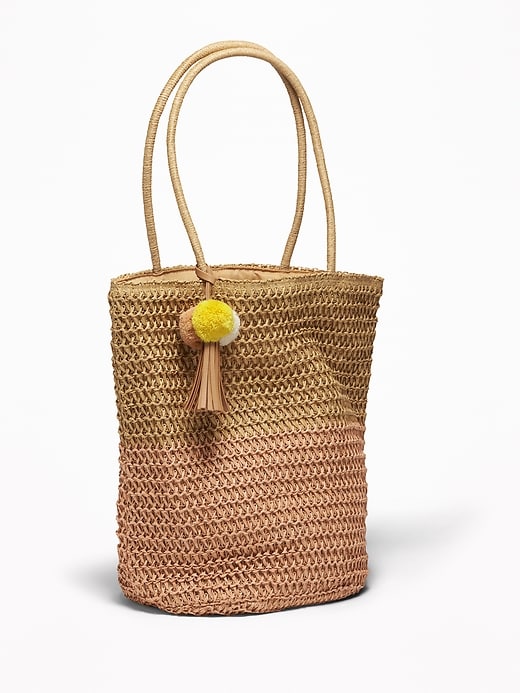 View large product image 1 of 1. Color-Blocked Straw Tote for Women