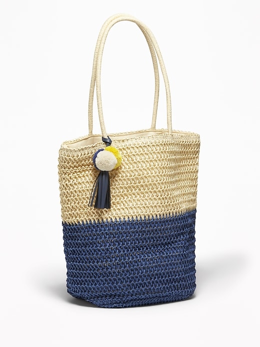 View large product image 1 of 2. Color-Blocked Straw Tote for Women