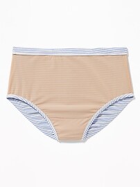 View large product image 3 of 3. High-Waisted Secret-Slim Textured-Stripe Plus-Size Swim Bottoms