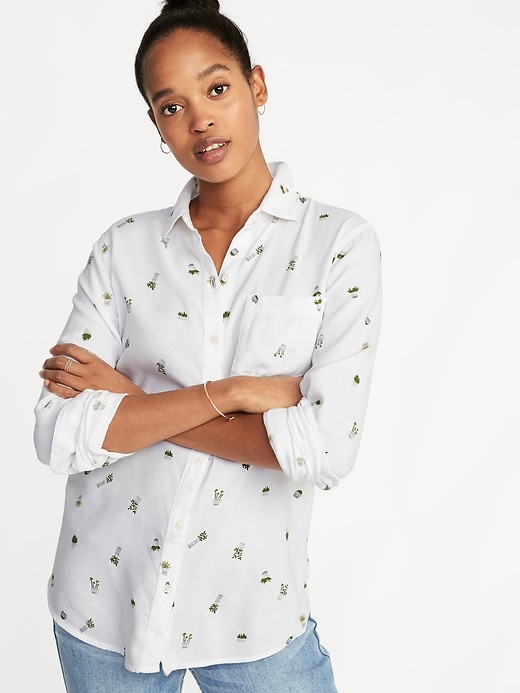 Image number 1 showing, Relaxed Classic Button-Front Shirt for Women