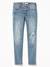 View large product image 3 of 3. High-Waisted Button-Fly Distressed Rockstar Built-In Tough Jeggings For Girls