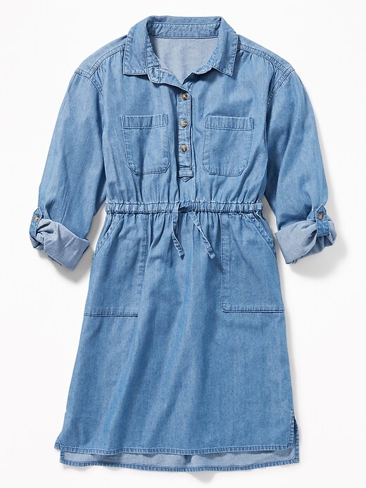 View large product image 1 of 3. Waist-Defined Utility Shirt Dress for Girls