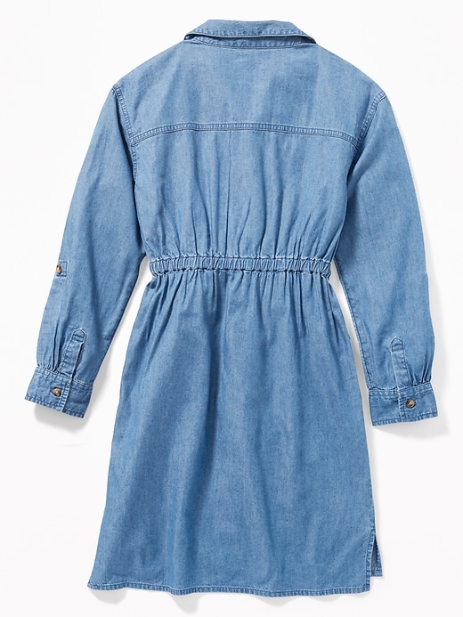 View large product image 2 of 3. Waist-Defined Utility Shirt Dress for Girls