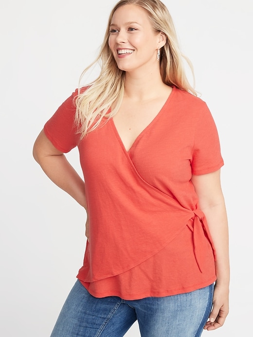 View large product image 1 of 1. Wrap-Front Plus-Size Side-Tie Top