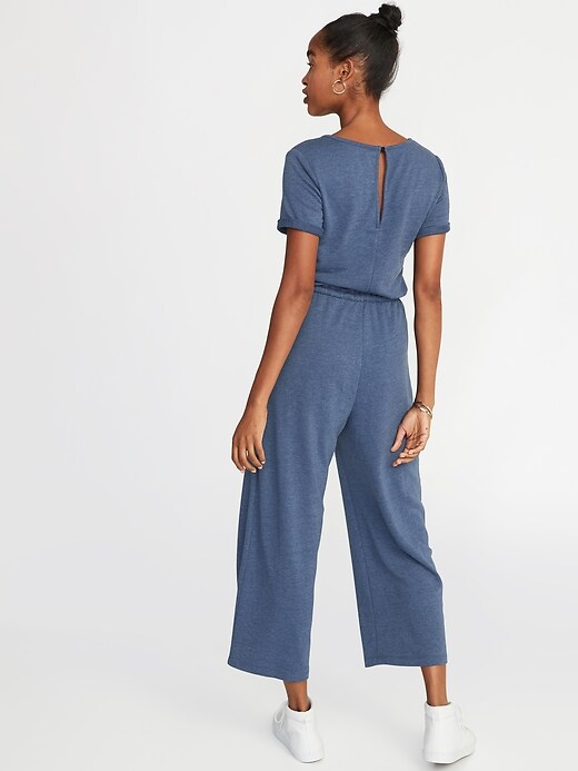 Image number 2 showing, Waist-Defined Wide-Leg French-Terry Jumpsuit for Women
