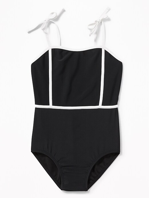 View large product image 1 of 2. Retro Tie-Shoulder Swimsuit for Girls