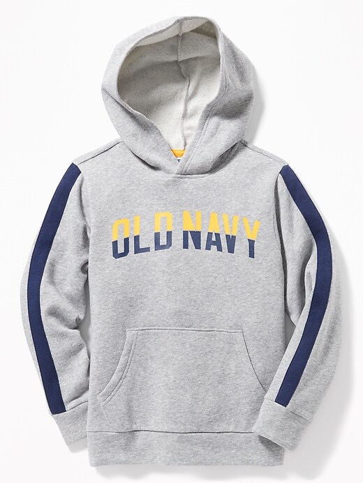 View large product image 1 of 2. Logo-Graphic Sleeve-Stripe Pullover Hoodie For Boys