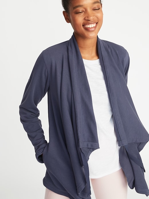 Image number 1 showing, Cinched-Neck French Terry Open-Front Wrap for Women