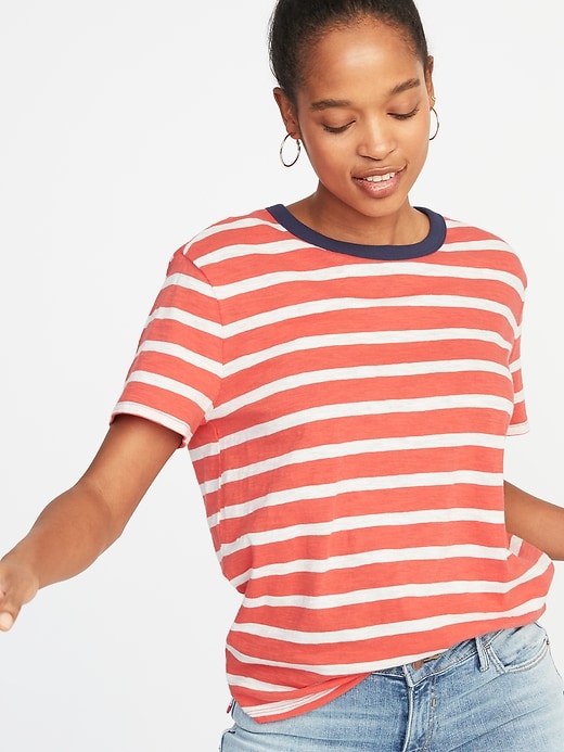 Image number 1 showing, Striped Boyfriend Ringer Tee for Women