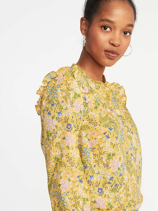 Image number 4 showing, Ruffled-Shoulder Floral-Print Shirt for Women