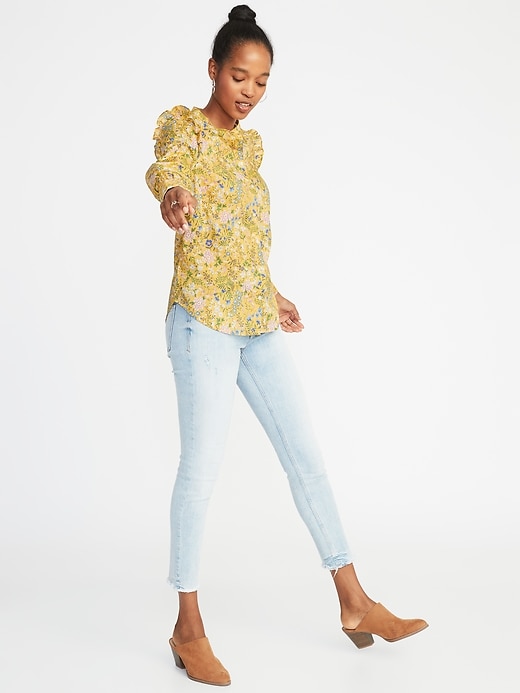 Image number 3 showing, Ruffled-Shoulder Floral-Print Shirt for Women
