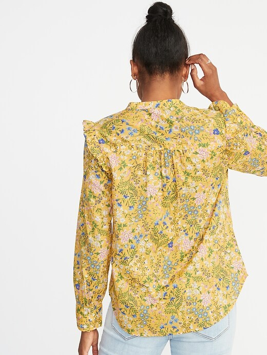 Image number 2 showing, Ruffled-Shoulder Floral-Print Shirt for Women