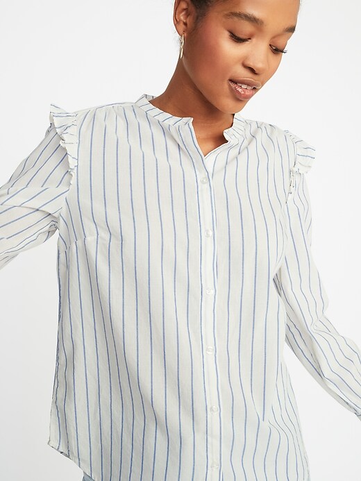 Image number 4 showing, Striped Ruffled-Shoulder Shirt for Women