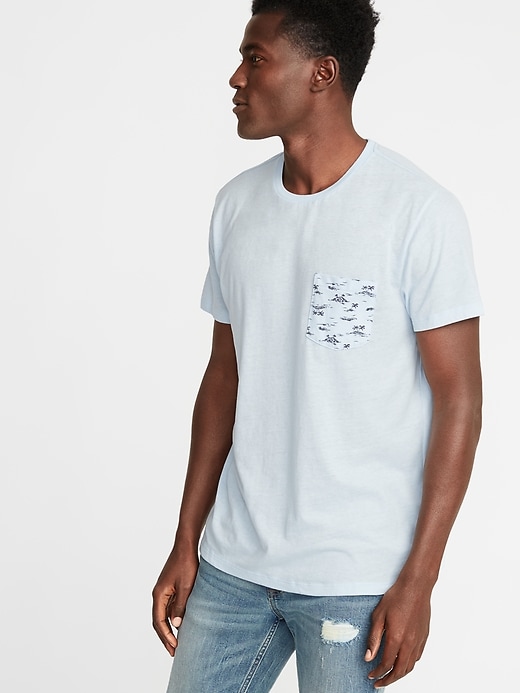 View large product image 1 of 1. Soft-Washed Printed-Pocket Tee