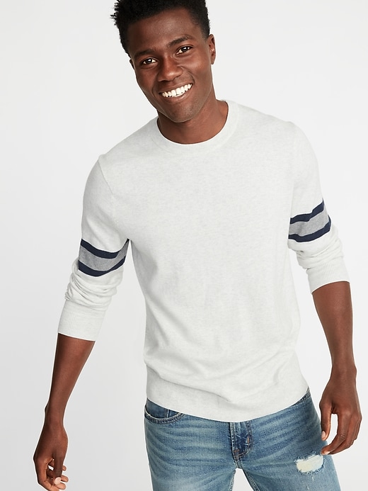 Image number 1 showing, Striped-Sleeve Crew-Neck Sweater
