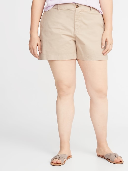 View large product image 1 of 1. Mid-Rise Plus-Size Everyday Twill Shorts - 5 Inch Inseam