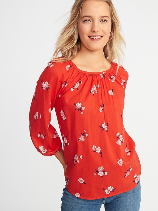 Image number 1 showing, Floral Balloon-Sleeve Top for Women