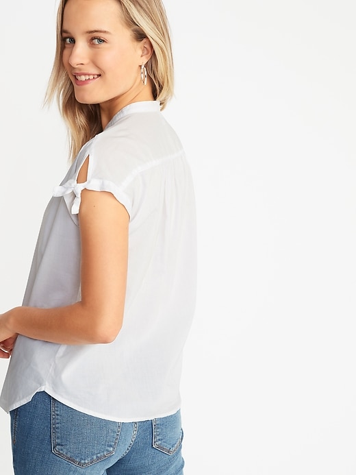 Image number 2 showing, Tie-Sleeve Button-Front Shirt for Women