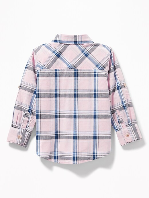 View large product image 2 of 4. Built-In Flex Plaid Roll-Sleeve Shirt for Toddler Boys