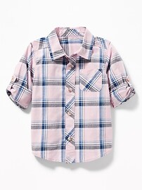 View large product image 4 of 4. Built-In Flex Plaid Roll-Sleeve Shirt for Toddler Boys