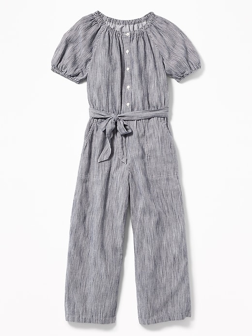 View large product image 1 of 3. Striped Tie-Belt Wide-Leg Jumpsuit for Girls