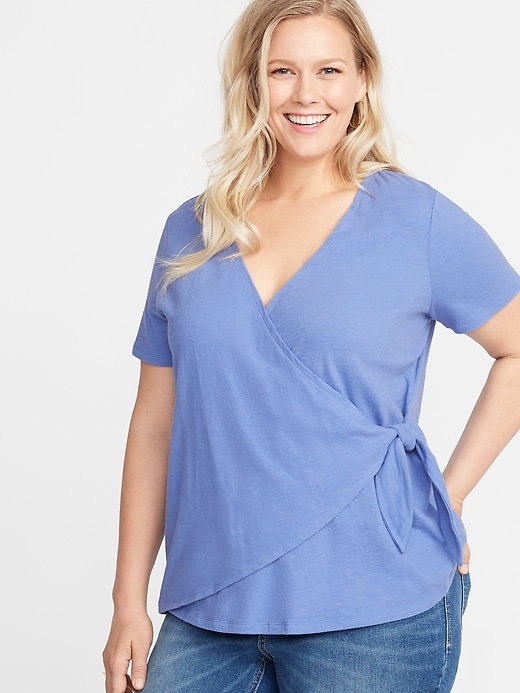 View large product image 1 of 1. Wrap-Front Plus-Size Side-Tie Top