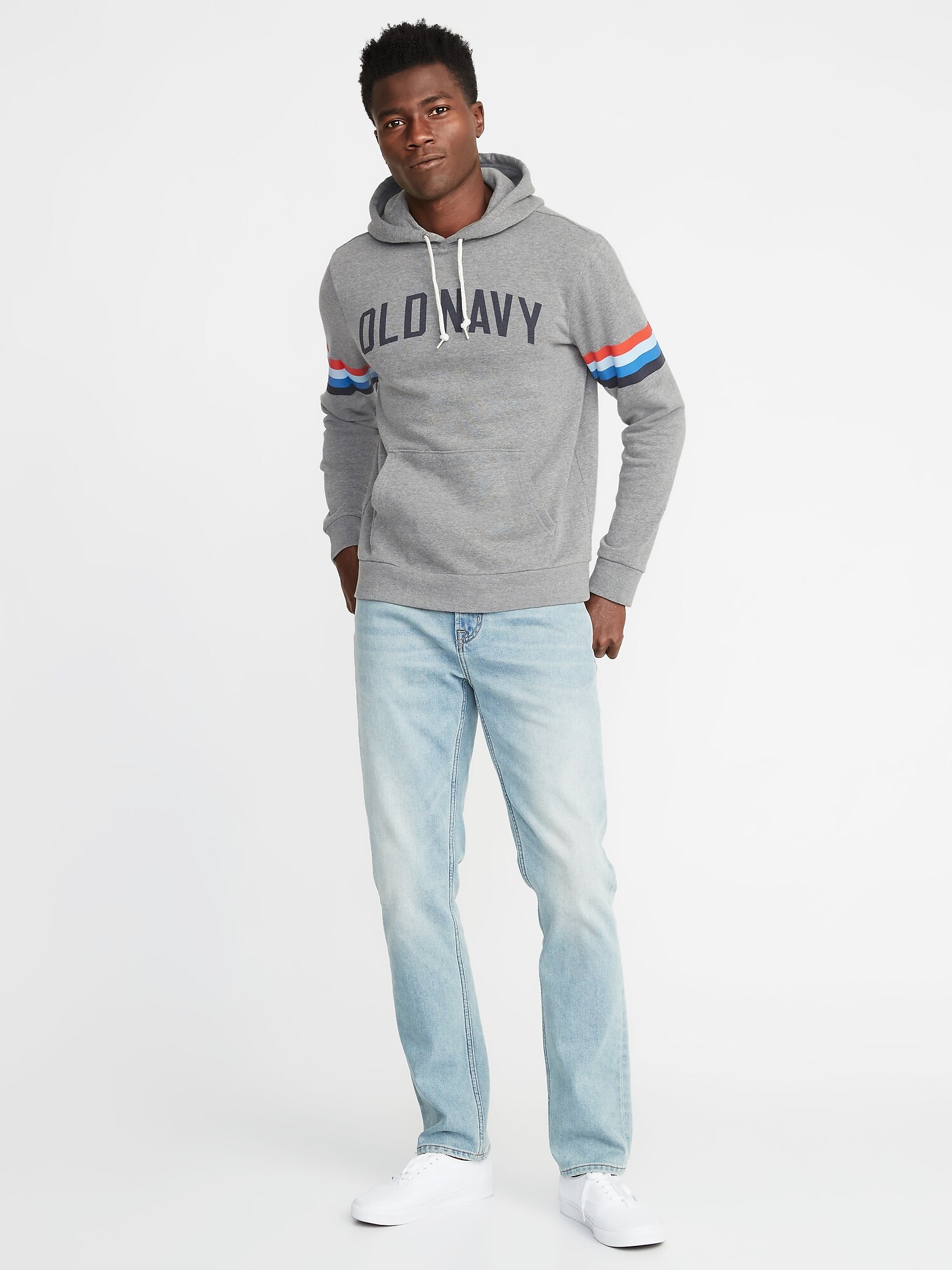 Sleeve-Stripe Logo-Graphic Pullover Hoodie for Men | Old Navy
