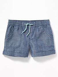 View large product image 3 of 3. Chambray Cuffed Pull-On Shorts for Girls