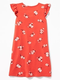 View large product image 3 of 3. Patterned French Terry Ruffle-Sleeve Dress for Girls