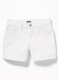 Raw-Edged Cuff White Jean Shorts For Girls