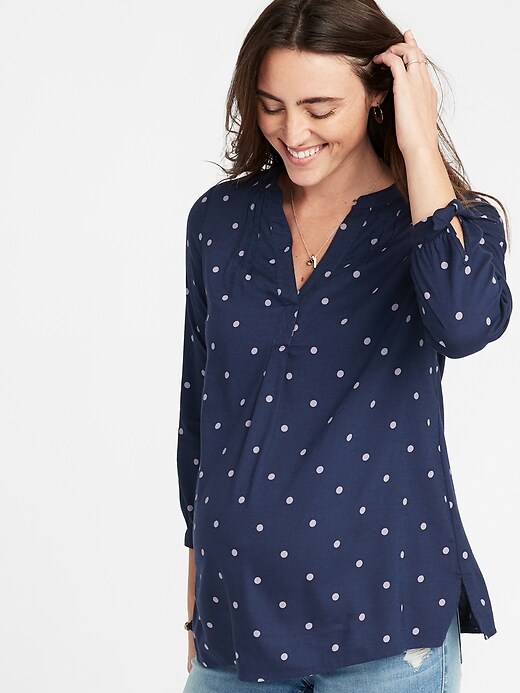 Image number 1 showing, Maternity Polka-Dot Tie-Cuff Top