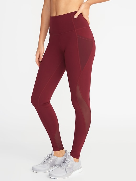 View large product image 1 of 2. High-Waisted Elevate Side-Pocket Mesh-Trim Compression Leggings For Women