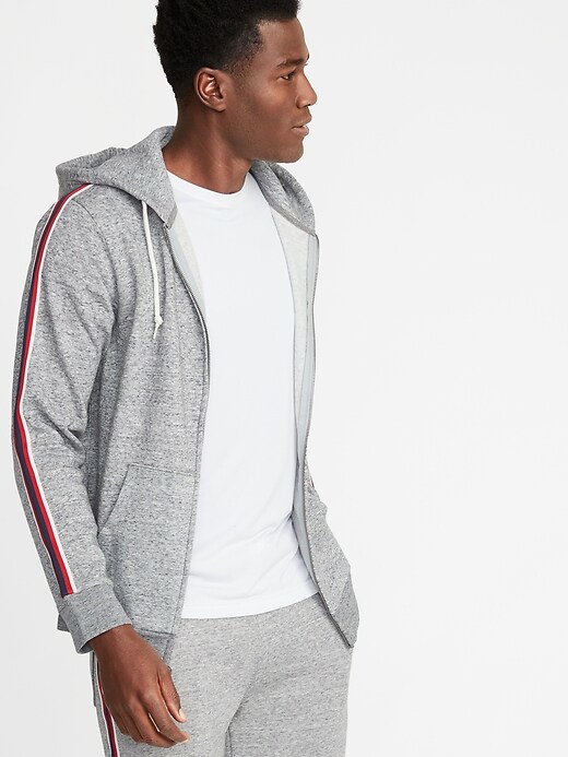 View large product image 1 of 1. Classic Striped-Sleeve Zip Hoodie