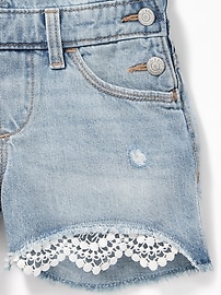 View large product image 3 of 4. Lace-Hem Denim Shortalls for Girls
