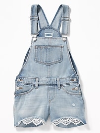 View large product image 4 of 4. Lace-Hem Denim Shortalls for Girls