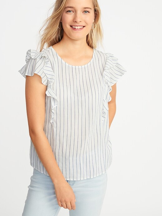 Image number 1 showing, Relaxed Ruffle-Trim Top for Women