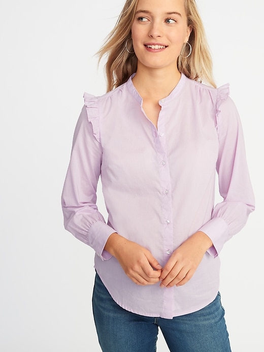 Image number 1 showing, Ruffled-Shoulder Shirt for Women