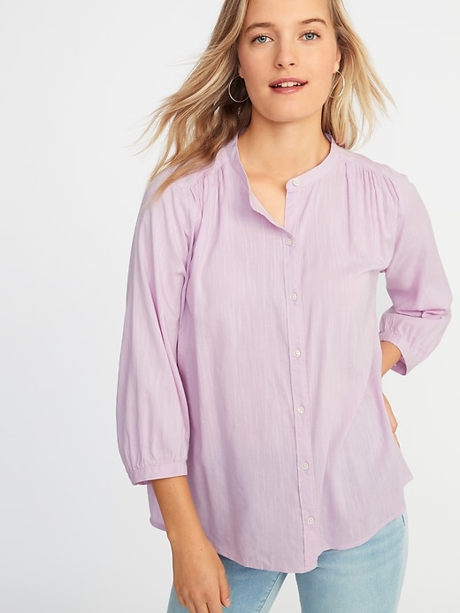 Image number 1 showing, Shirred Button-Front Blouse for Women